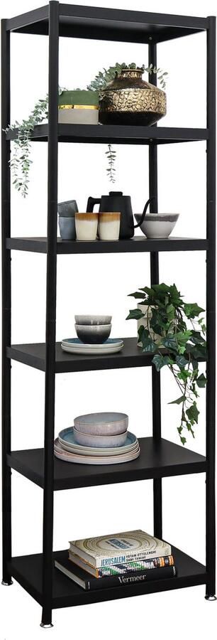 Shelfr Zwart Metalen Wandrek met 6 Niveaus 61x41x210 Industriële Opbergrek Woonkamer Keuken Kantoor