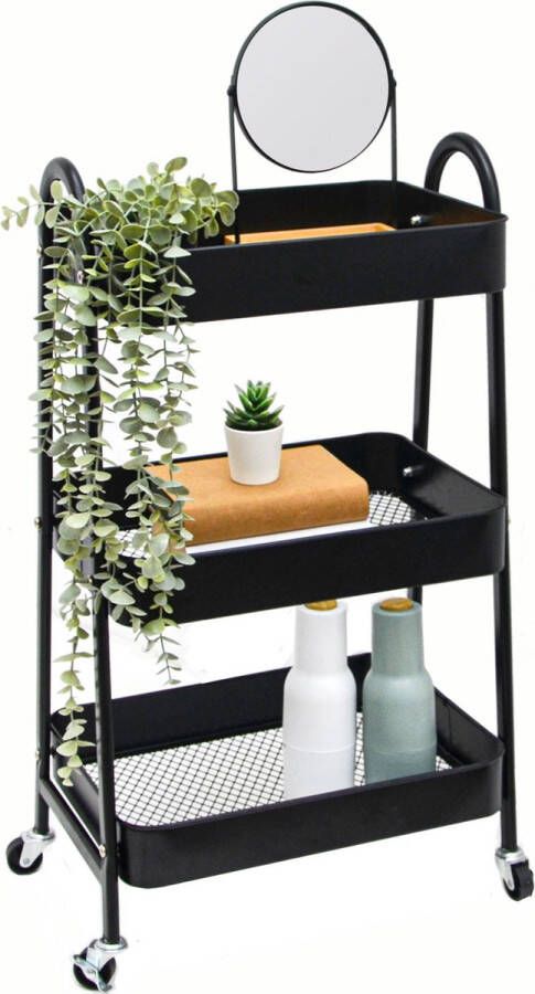 Shelfr Trolley met 3 Niveaus 42x30x77 Keukenwagen op Wielen Serveerwagen Keukentrolley