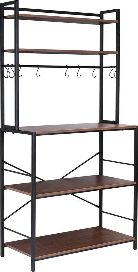 Shenna Commerce 5 lagen Keukentrolley Keukenkast Keukenrek staand Industrieel Bruin Zwart 84.5x40x165cm Inclusief schroefset