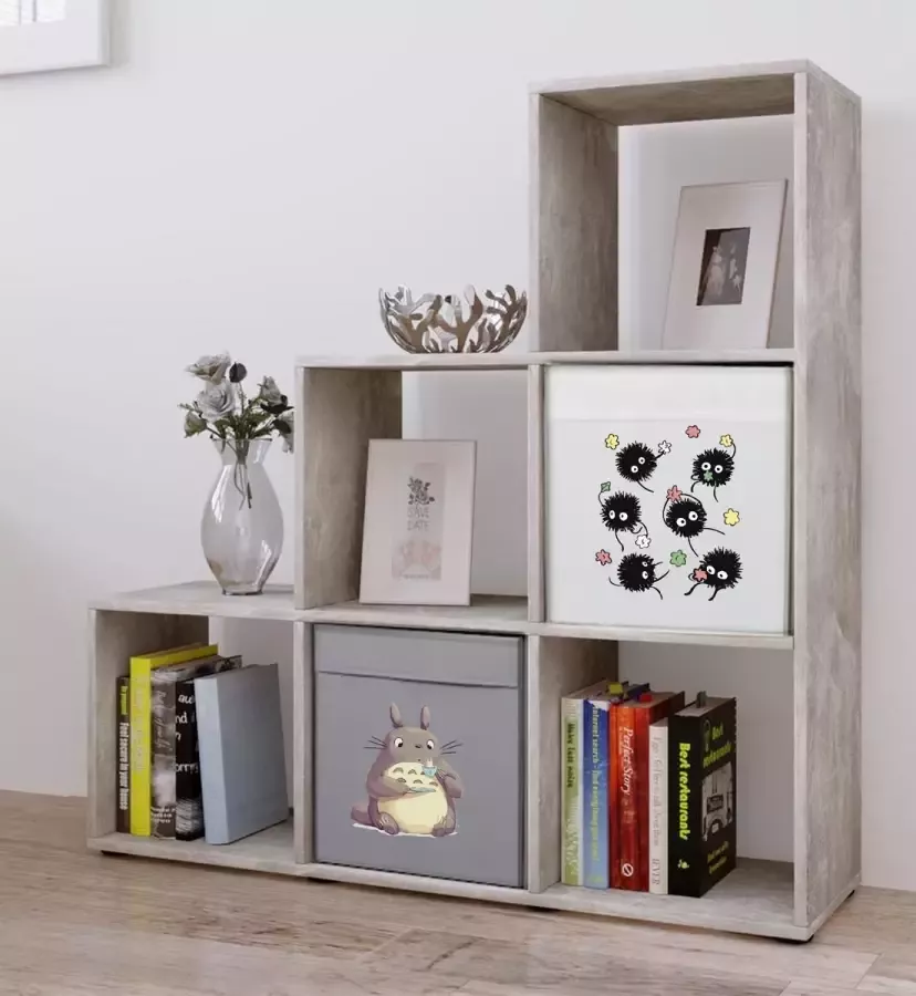 Shennit 2x Studio Ghibli Totoro Opbergmand Opbergdoos Grijs en Wit Ikea Kallax Opberg Kast Systeem Anime Manga Organizer Merchandise Kinderkamer