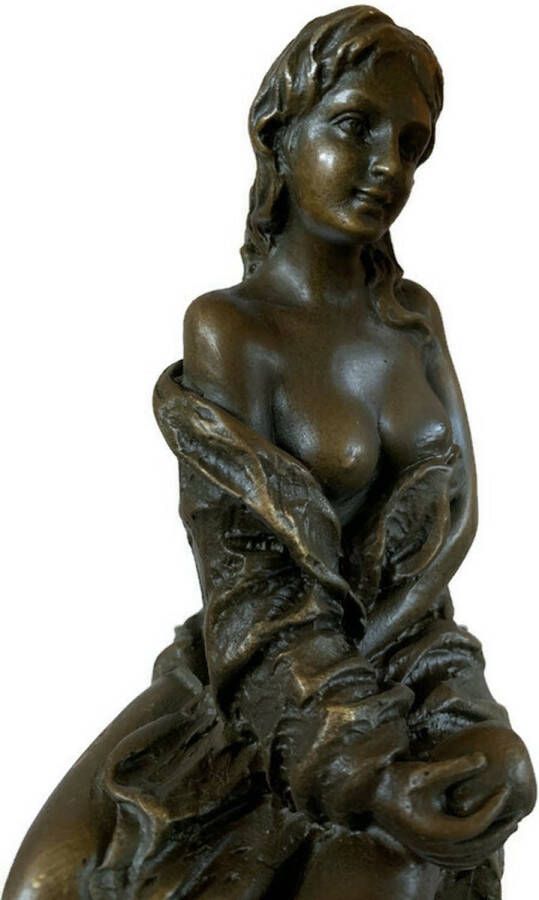 ShineHoly Verfijnde Elegantie: Bronzen Beeld van Dame op Kruk met Appel