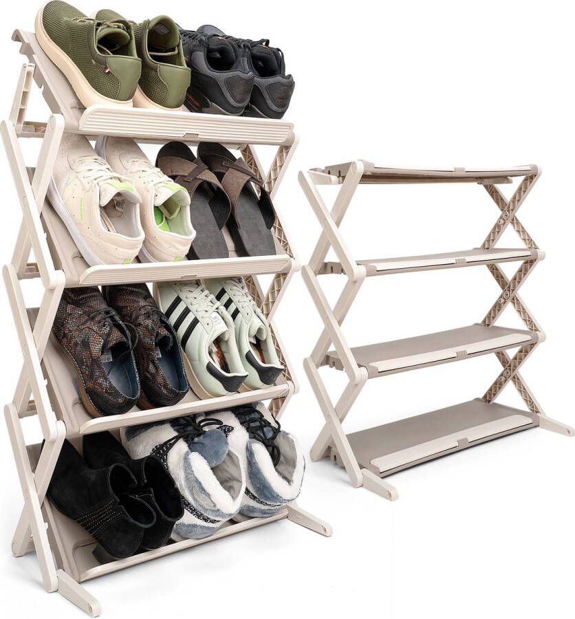SHOERIES Multifunctionele Opbergrek Inklapbare Stellingkast Open Schoenenrek Multifunctioneel Boekenkast Uitvouwbare Keukenrek Kunststof Badkamerkast Keuken Organizer Badkamer Rek Opberg Stelling Schoenen Kast