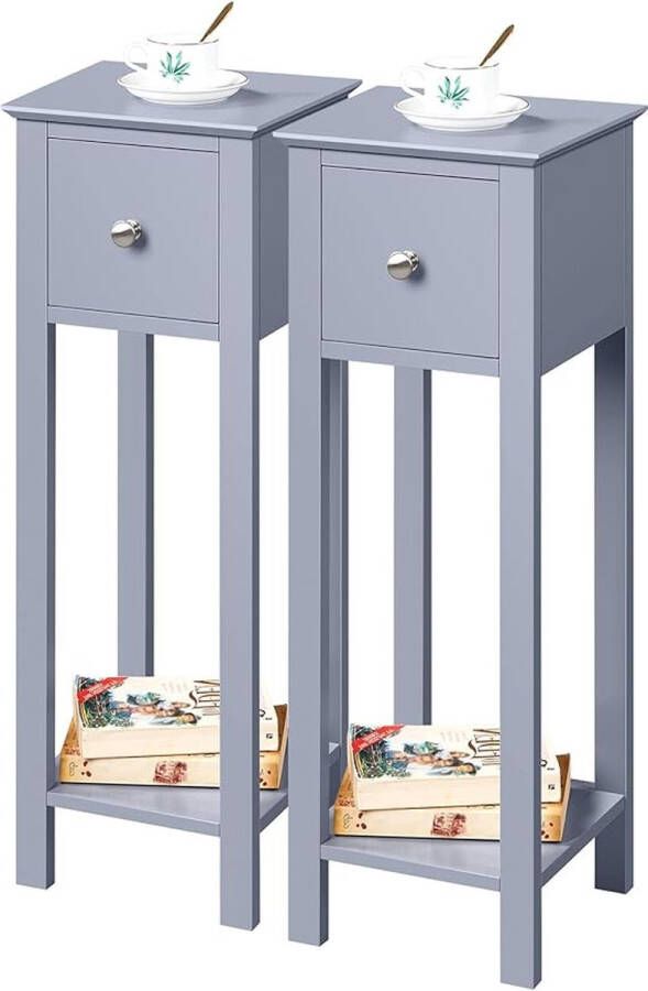 SHOP YOLO YOU ONLY LIVEONCE SHOP YOLO-bijzettafel -met lade console tafel 70 x 25 x 25 cm van hout plantentafel 70 cm hoog bloementafel- 2 stuks -Grijs