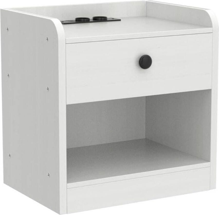 SHOP YOLO YOU ONLY LIVEONCE SHOP YOLO-Nachtkastje met laadstation-bijzettafel met lade en open vakken-USB-poorten en stopcontacten-opbergrek- wit
