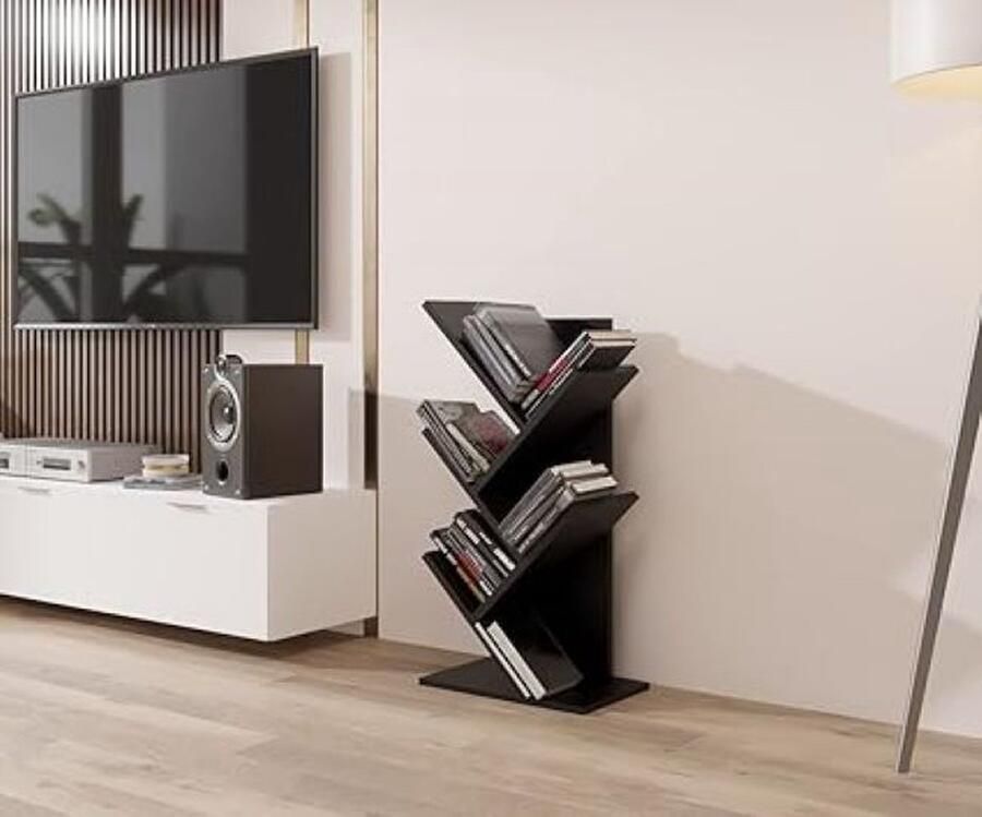 SHOP YOLO YOU ONLY LIVEONCE SHOP YOLO-Boekenplank-Boom Desktop Bureau Boekenkast-Vloerstaande- Opbergrek voor Woonkamer-Thuiskantoor-Slaapkamer of Keuken-5 Planken-zwart