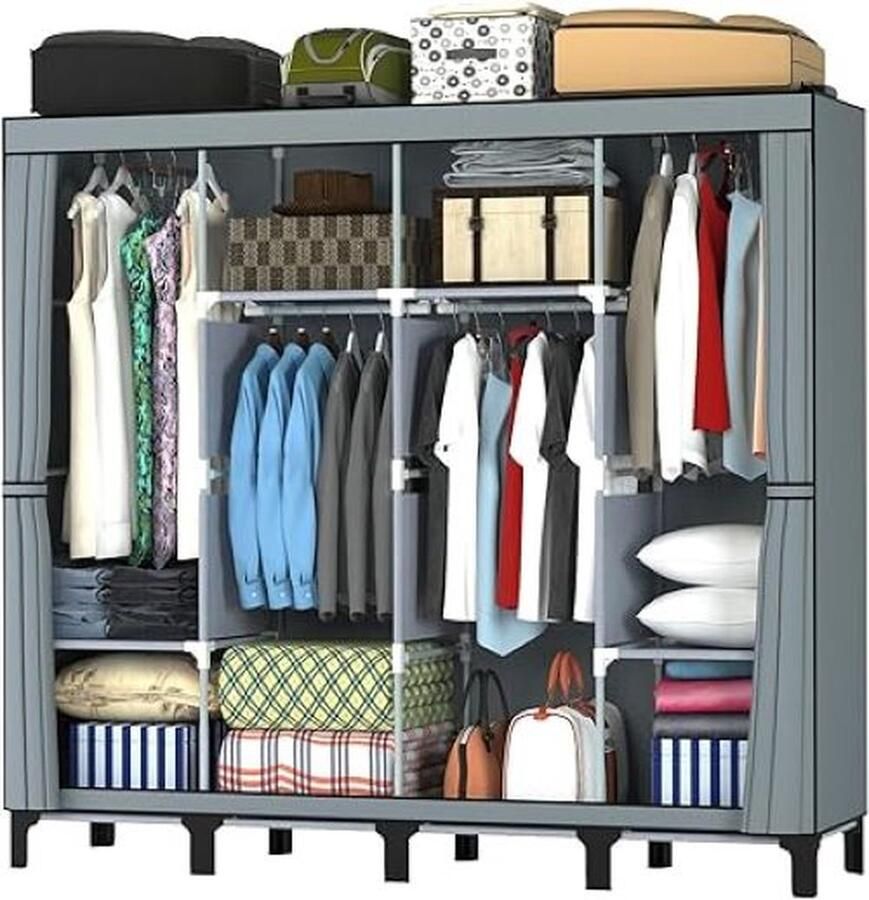 SHOP YOLO YOU ONLY LIVEONCE SHOP YOLO-kledingkasten slaapkamer-170 x 175 x 45 cm-stoffen kledingkast met 2 hangende rails en 18 zijzakken