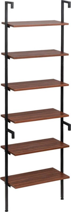 ShopbijStef Kast Ladder plank Open Kast Met Planken Kast Met 6 Niveaus Vakkenkast Boekenplank Dark Oak en Zwart