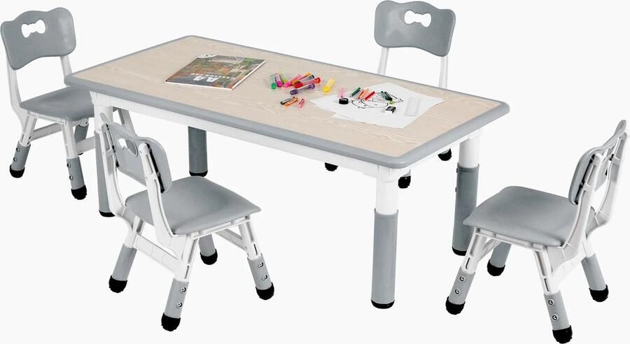 ShopEighty8 Peuter Multi-Activiteit Tafelset Set Kindertafel en 4 Stoelen in Hoogte Verstelbaar Kinder knutseltafel Grijs