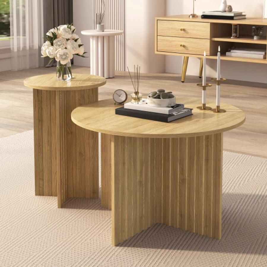 SHOPENTRA 2-delige moderne nesttafels – Ronde salontafel & bijzettafel set – Scandinavisch design flexibel en ruimtebesparend