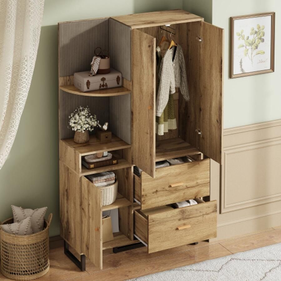 SHOPENTRA Compacte garderobe 110x186x38 cm – Flurgarderobe met gepolsterde panelen wandkast plank & schoenenkast elegante halgarderobe voor gang & entree