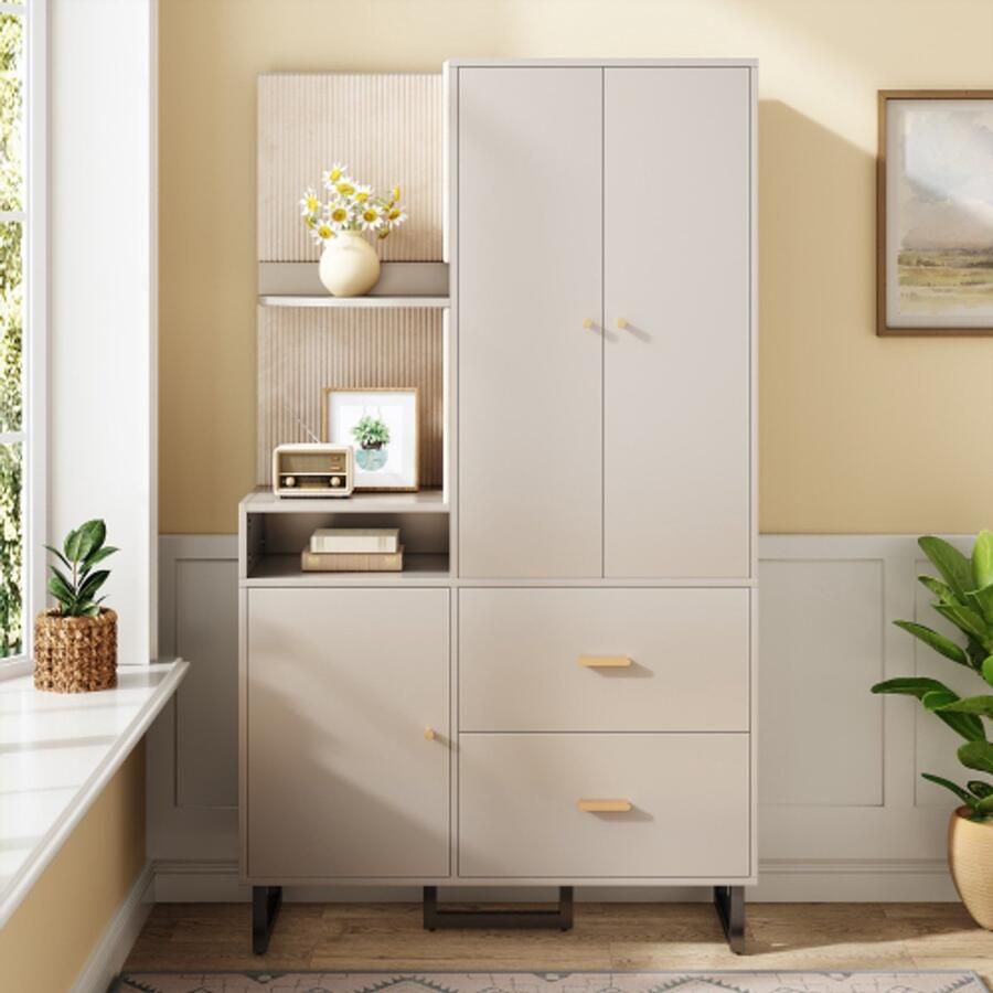 SHOPENTRA Compacte garderobe 110x186x38 cm – Flurgarderobe met gepolsterde panelen wandkast plank & schoenenkast elegante halgarderobe voor gang & entree