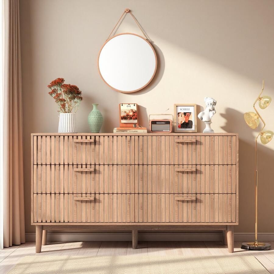 SHOPENTRA Kommode met 6 Laden 100x34x73 cm Antraciet Houten Opbergkast Lade Kast voor Hal Slaapkamer Woonkamer of Kinderkamer