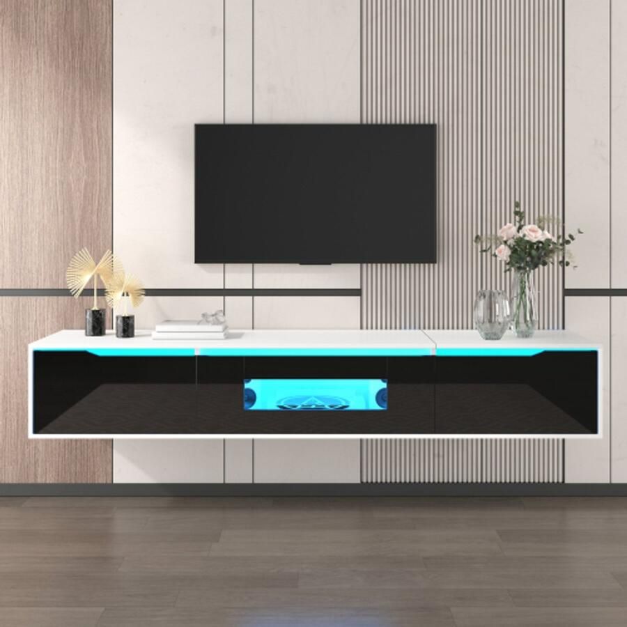 SHOPENTRA Moderne TV-kast in zwart en wit – Hoogglans met LED-kleurverandering Perfect voor je woonkamer
