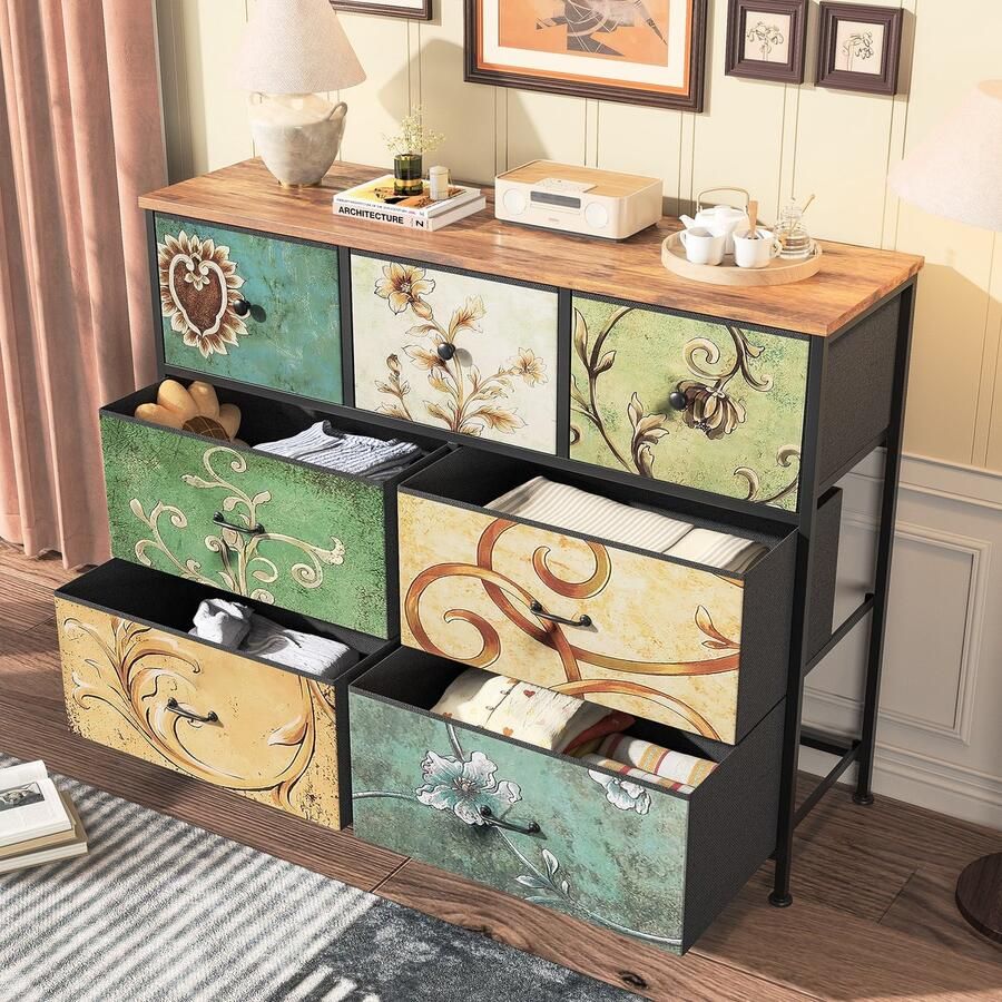 SHOPENTRA Opbergkast 7 Lades Retro Patroon Stalen Frame Modern & Klassiek Design