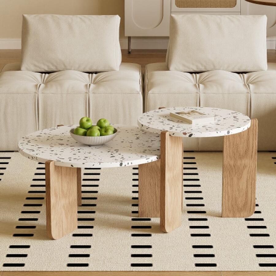 SHOPENTRA Salontafel set 2 stuks Modern bijzettafel voor woonkamer en balkon Flexibel praktisch en stijlvol (70×70×35 50×50×45 5 cm)