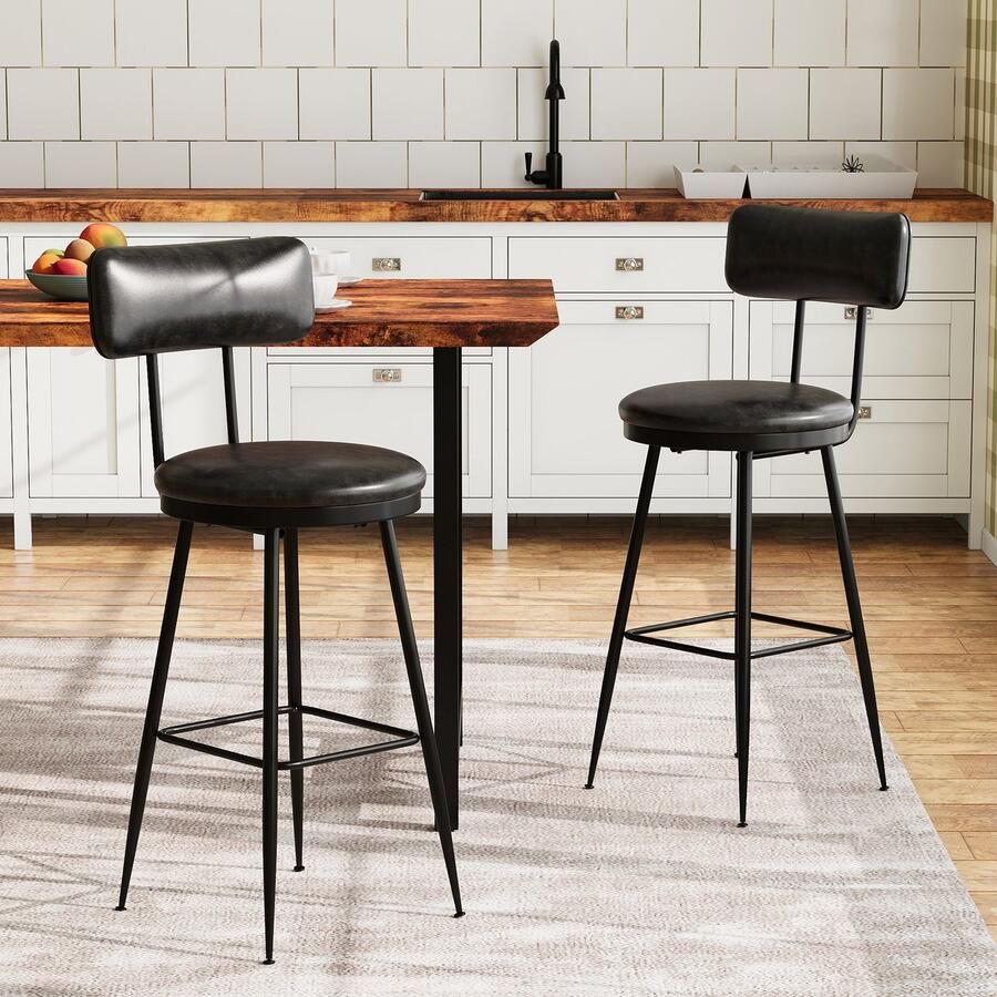 SHOPENTRA Set van 2 Barkrukken – PU Lederen Barstoelen Zwart Comfortabel & Stabiel