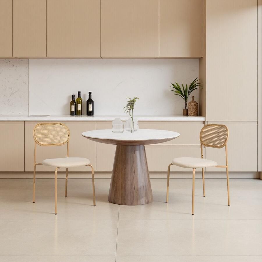 SHOPENTRA Set van 2 Rattan Stoelen – Eetkamerstoelen in natuurlijke houtlook Scandinavisch design perfect voor keuken en woonkamer
