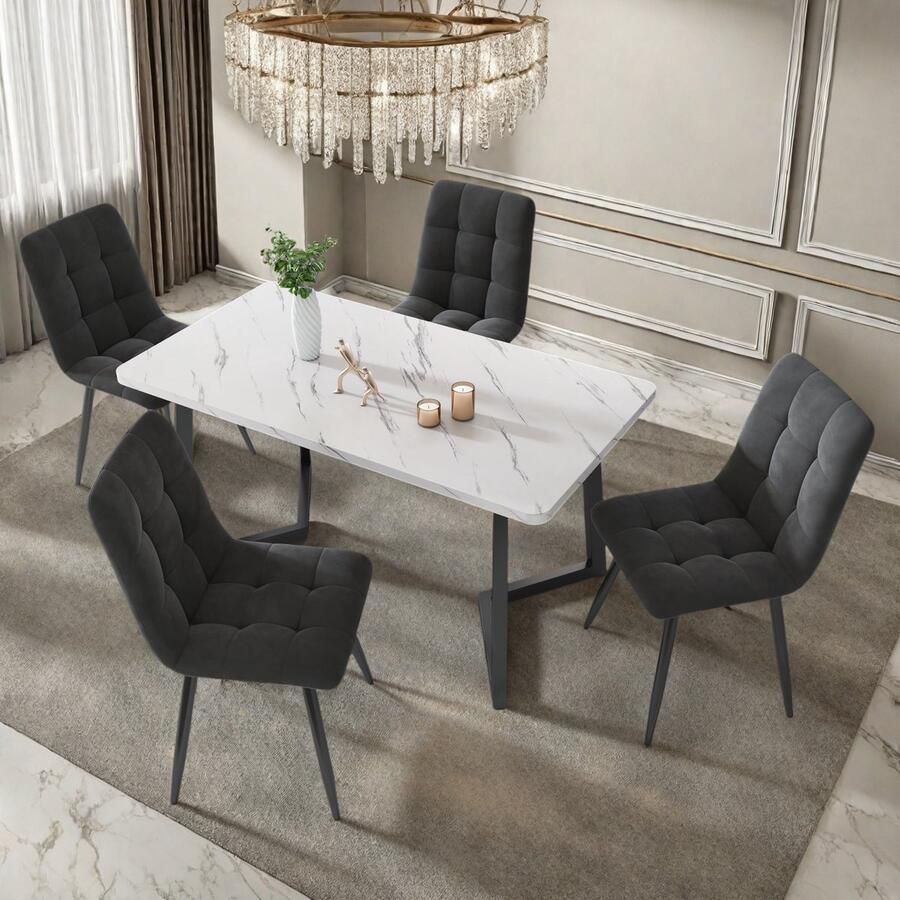 SHOPENTRA Set van 4 Eetkamerstoelen – Grijs Fluweel Comfortabel en Modern – Stevig Ontwerp