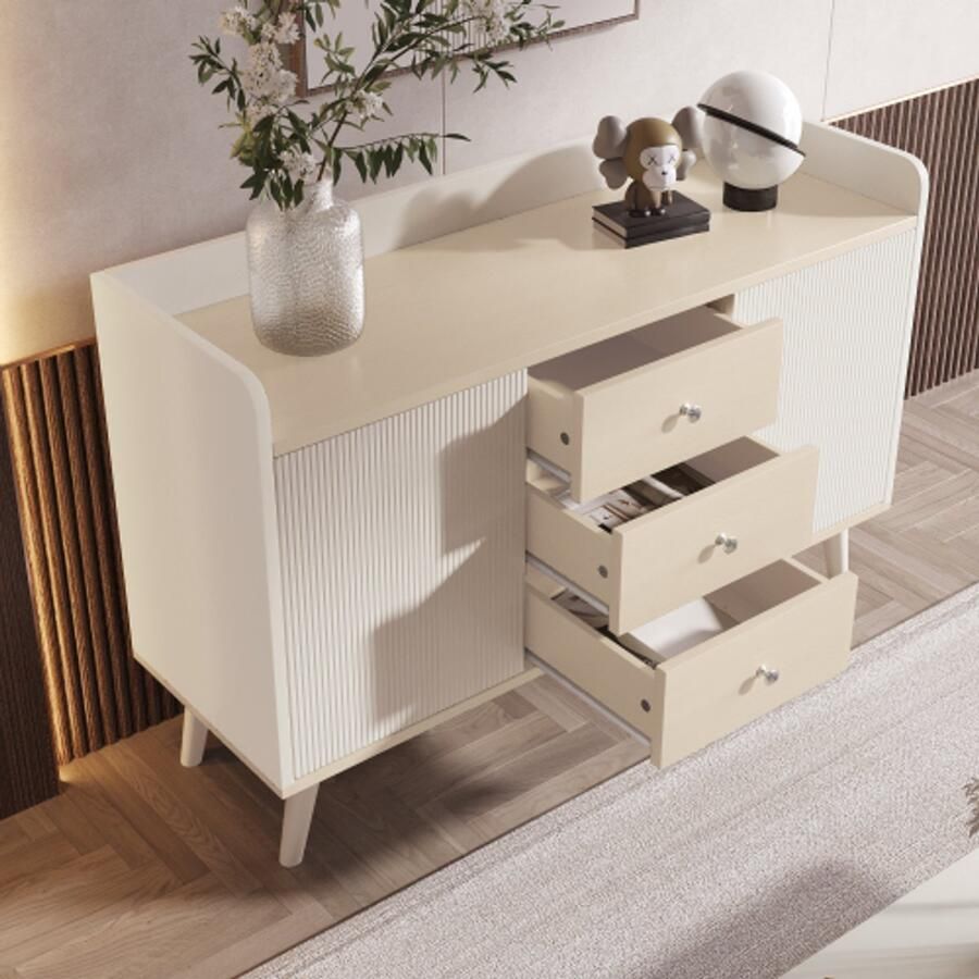 SHOPENTRA Sideboard 117 5 cm – Modern dressoir met 3 lades en opbergplanken – Houtlook kast voor woonkamer & slaapkamer