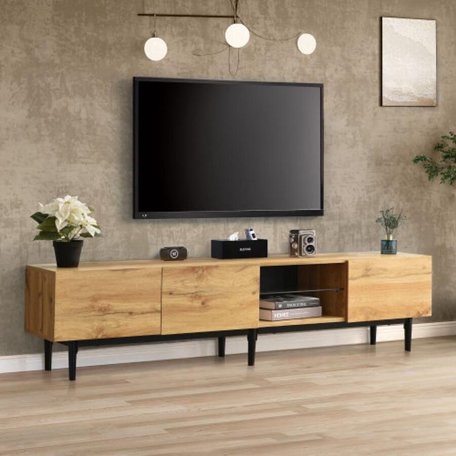 SHOPENTRA TV-meubel lowboard 175 cm met houtlook moderne tv-kast met variabele LED-lampen en opbergruimte