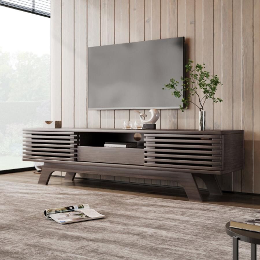 SHOPENTRA TV-meubel TV-kast lowboard met 1 lade en 2 deuren vintage houtkleur uniek design extra opbergruimte