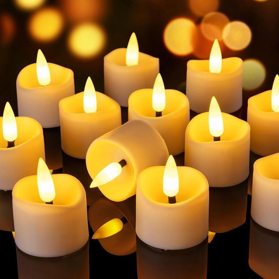 ShopHaven 24 Stuks LED Waxinelichtjes met Timerfunctie – Flikkerende Elektrische Theelichtjes – Batterij Aangedreven – Sfeerverlichting voor Tafel Kerst Halloween en Decoratie – Flameloos – Energieklasse A