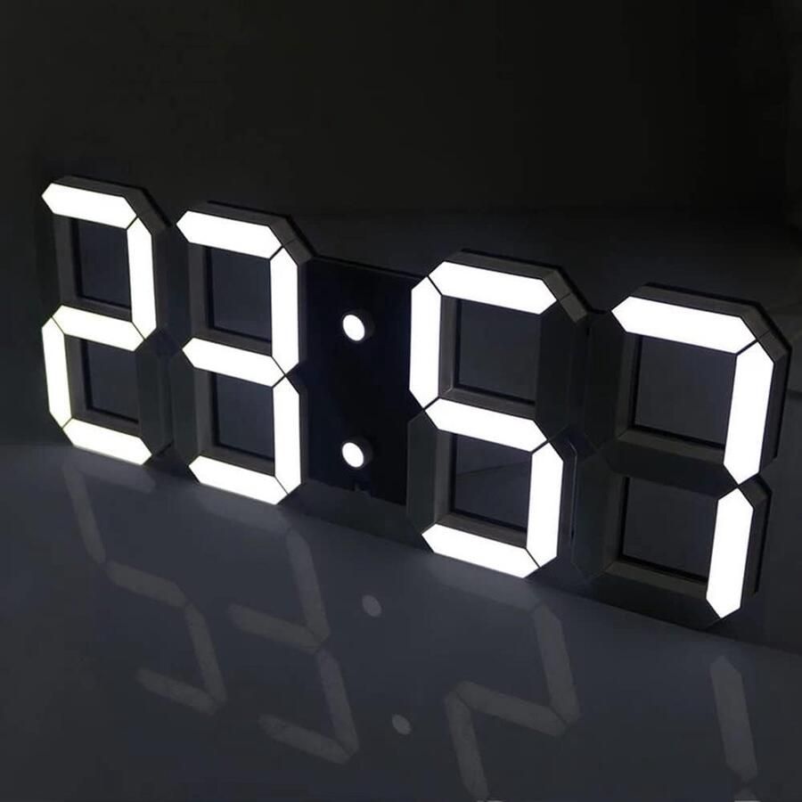 ShopHaven 3D Digitale LED Alarm Klok Wandklok Tafelklok LED Desk Klok Dimbare Nachtlamp Sluimerfunctie Kalender Thermometer Uurweergave Voor Thuis Kantoor Slaapkamer (Zwart)