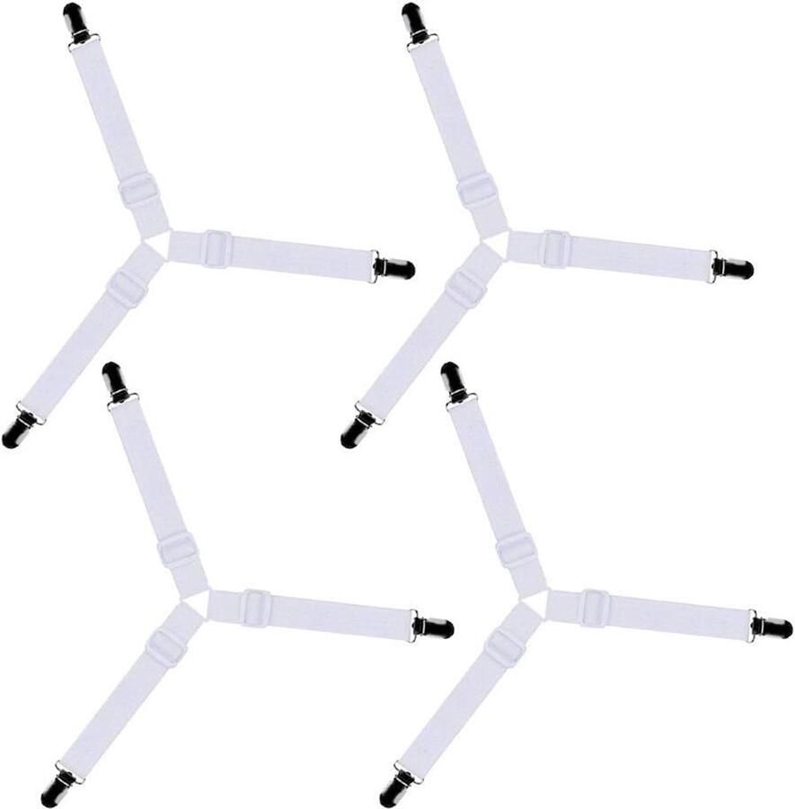 ShopHaven 4x Laken Spanners in Driehoeksvorm – 15 tot 55 cm – Verstelbare Elastische Hoekspanners met Metalen Clips – Lakenhouders voor Matrassen en Hoeslakens – Wit – Bedbinder Set – Anti-Slip Tensioners