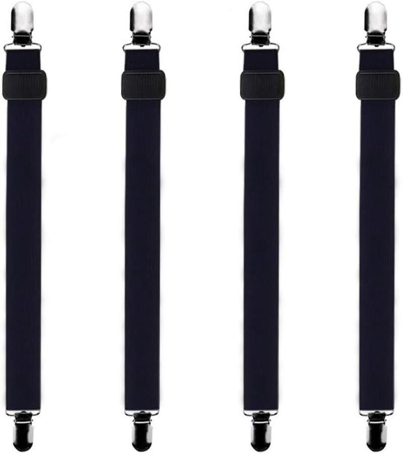 ShopHaven 4x Verstelbare Laken Spanners – 30 tot 120 cm – Elastische Hoekspanners met Metalen Clips – Lakenhouders voor Hoeslakens en Matrassen – Bedbinder Set – Zwart – Anti-Slip Tensioners