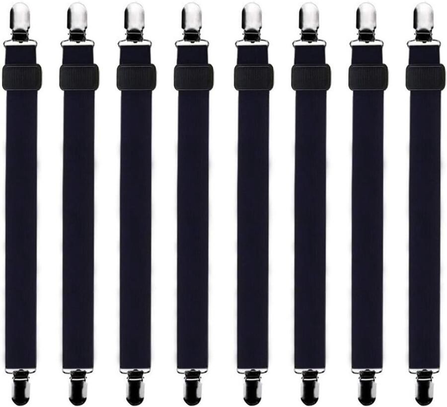 ShopHaven 8x Verstelbare Laken Spanners – 60 tot 200 cm – Elastische Hoekspanners met Metalen Clips – Lakenhouders voor Hoeslakens en Matrassen – Bedbinder Set – Zwart – Anti-Slip Tensioners L