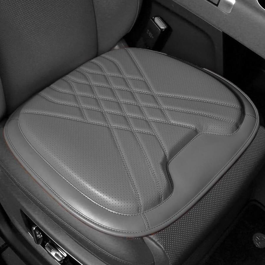 ShopHaven Auto Zitkussen PU Leer – Comfortabel Memory Foam Kussen voor Heupen en Coccyx – Stoelkussen Verhoger voor Autozit Kantoorstoel en Meeste Stoelen – Grijs (1 Stuk)