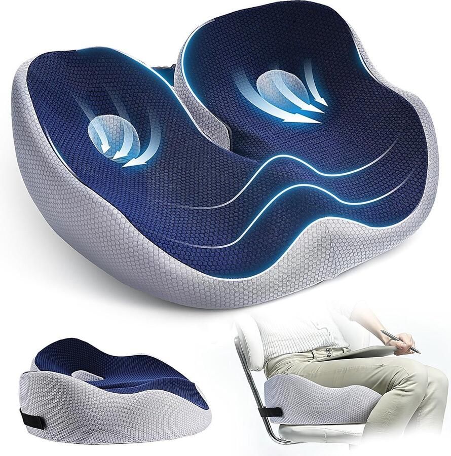 ShopHaven Coccyx Kussen Verstelbaar Memory Foam Zitkussen Verlicht Ischias Stuitbeen- en Rugpijn Ergonomisch Zitkussen voor Kantoorstoel Rolstoel Antislip Bodem Wasbare Hoes