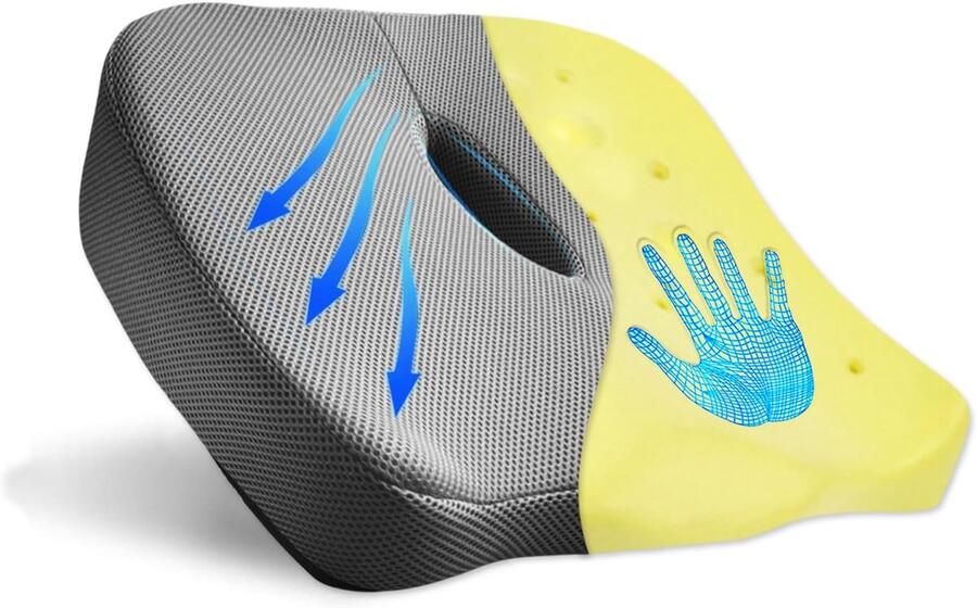 ShopHaven Comfort Geheugenschuim Zitkussen voor Kantoorstoelen – Coccyx Ondersteuning Ergonomisch Kussen voor Kantoor Eetstoelen Gamingstoelen Rolstoelen en Autozitjes – Grijs