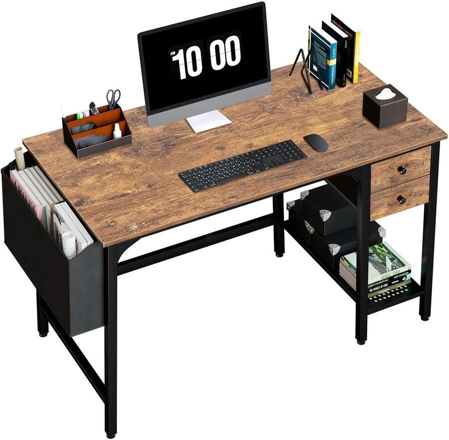 ShopHaven Computerbureau met Lades 101 cm Werktafel Klein Bureau voor Slaapkamer en Thuiskantoor Eenvoudige Schrijf- en Studietafel PC Bureau met Lade en Opbergrekken Rustiek Bruin