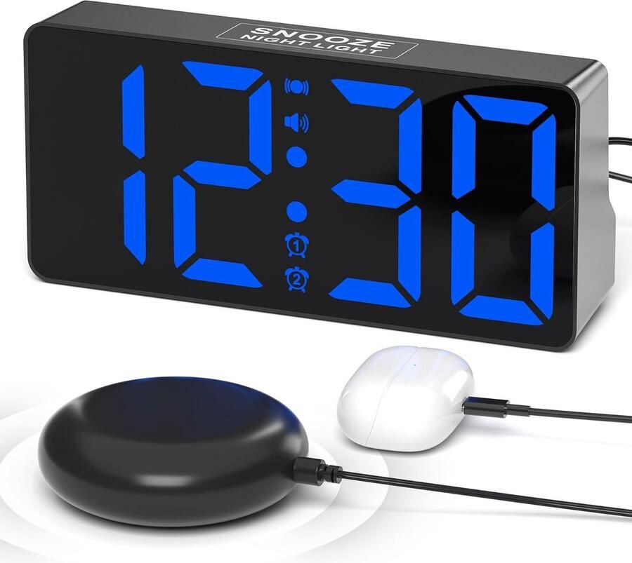 ShopHaven Digitale Wekker met Trillende Bed Shaker Extra Luid Alarm voor Diepe Slapers Dubbele Alarmfunctie Wekker voor Kinderen en Slechthorenden USB Aansluiting Snooze Functie Oplaadfunctie