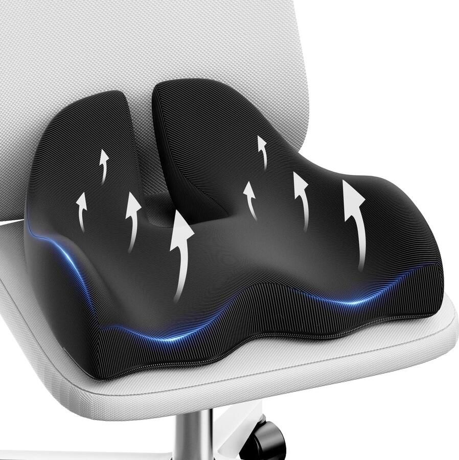 ShopHaven Ergonomisch Gel Zitkussen voor Bureaustoel XL Formaat Memory Foam Zitkussen Coccyx Zitsteun Gel Stoelkussen voor Gamingstoel en Autostoel Zwart