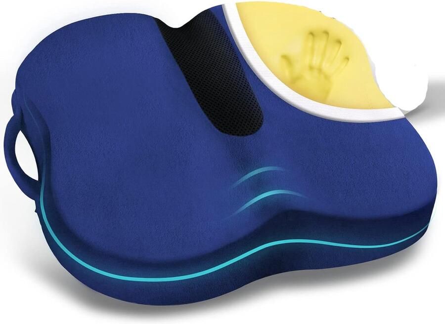 ShopHaven Ergonomisch Zitkussen Blauw Premium Traagschuim Zitpad met Antislipbasis Heupsteunkussen voor Bureaustoel Autostoel en Gamingstoel Langdurig Comfort en Ondersteuning