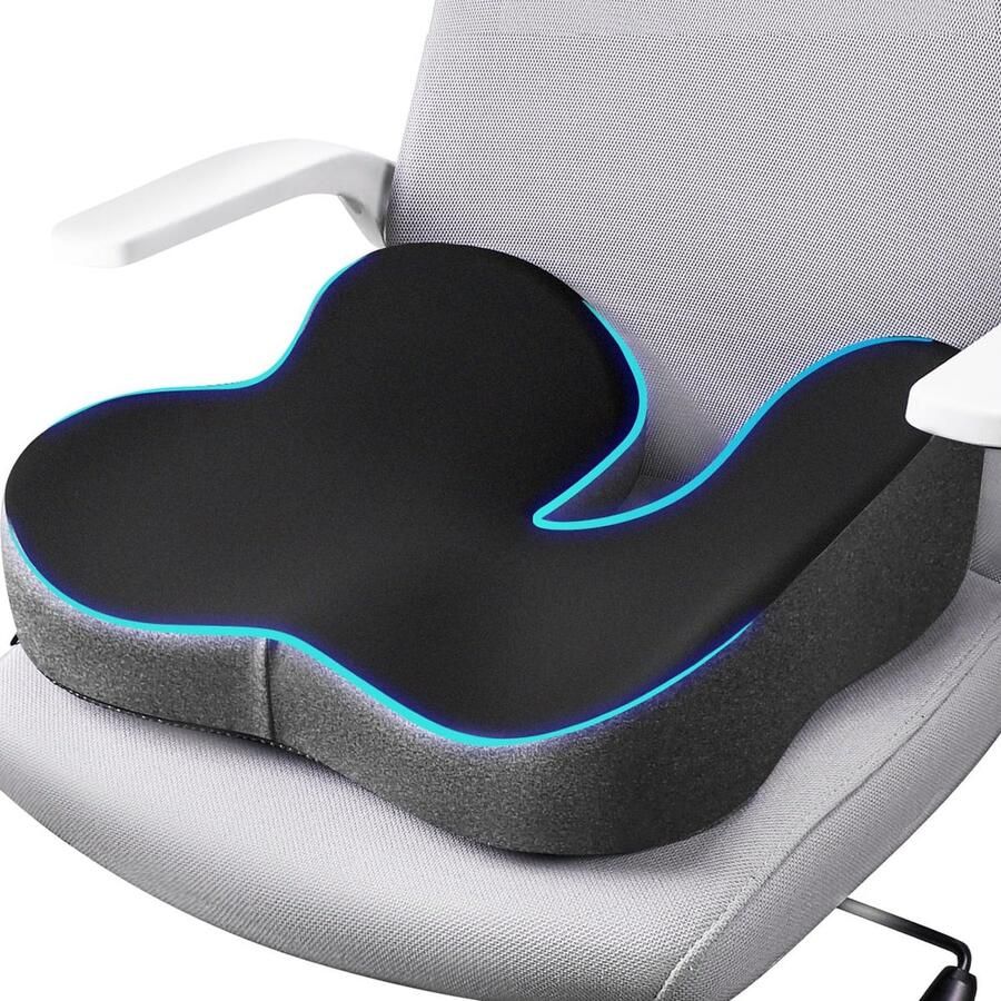 ShopHaven Ergonomisch Zitkussen Extra Groot Memory Foam Kussen voor Bureaustoelen Autozitplaatsen en Rolstoelen Verlichting bij Stuitje Pijn Ondersteuning voor Rug en Heupen Coccyx Pijnverlichting en Comfort