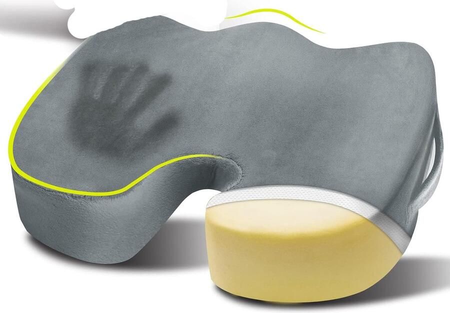 ShopHaven Ergonomisch Zitkussen met Versterkte Coccyx Ondersteuning Geheugenfoam Kussen voor Zwaardere Personen Geschikt voor Bureaustoel Autostoel en Rolstoel Dikke Orthopedische Zitpad Grijs - Foto 2
