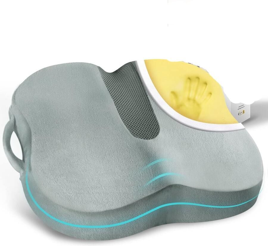 ShopHaven Ergonomisch Zitkussen met Versterkte Coccyx Ondersteuning Geheugenfoam Kussen voor Zwaardere Personen Geschikt voor Bureaustoel Autostoel en Rolstoel Dikke Orthopedische Zitpad Grijs - Foto 3