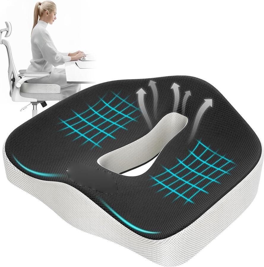 ShopHaven Ergonomisch Orthopedisch Zitkussen voor Kantoorstoel Coccyx Kussen & Zitkussen voor Auto Geheugenfoam Zitkussen Verbeterd Zitcomfort Zwart