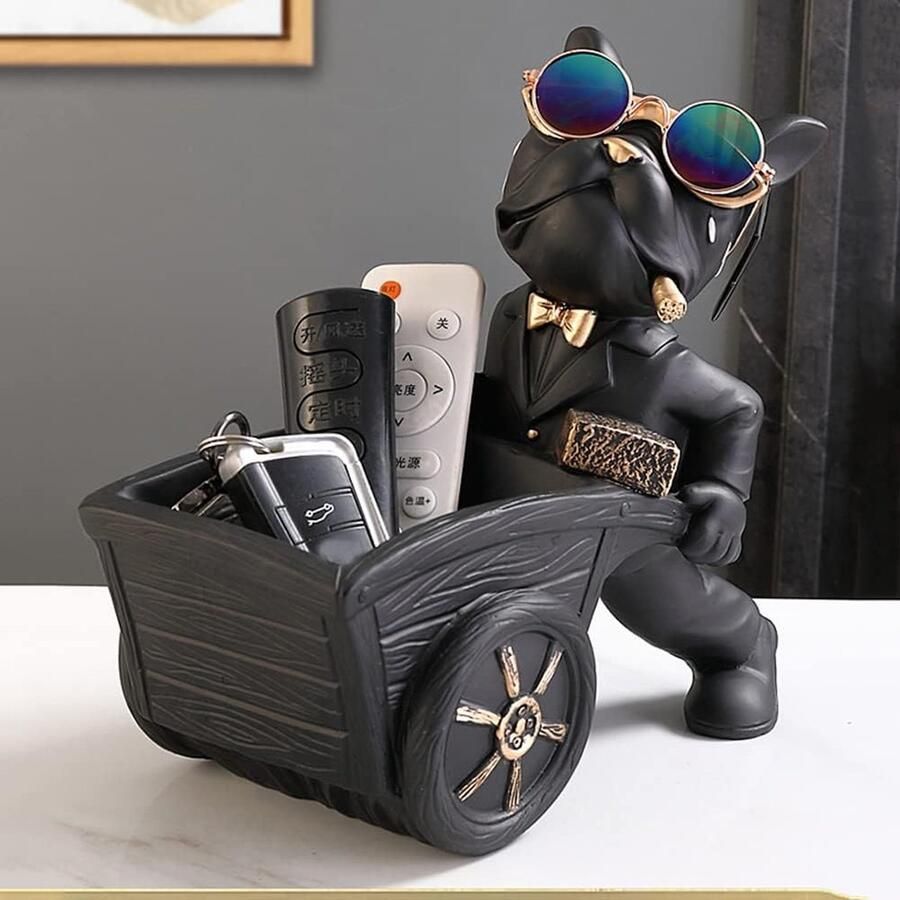 ShopHaven Franse Bulldog Beeld met Opberg Tray Decoratieve Harsfiguur Multifunctionele Bulldog Tray Perfect voor Woonkamer Kantoor Bureau en Als Cadeau