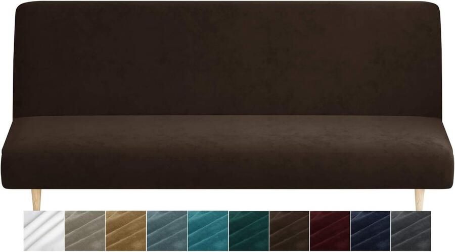 ShopHaven Futon Hoes van Fluweel voor Clic Clac Bank Zonder Armleuningen Hoge Elasticiteit Anti-Slip Bankhoes met Elastische Onderkant Donker Koffie Meubelbescherming