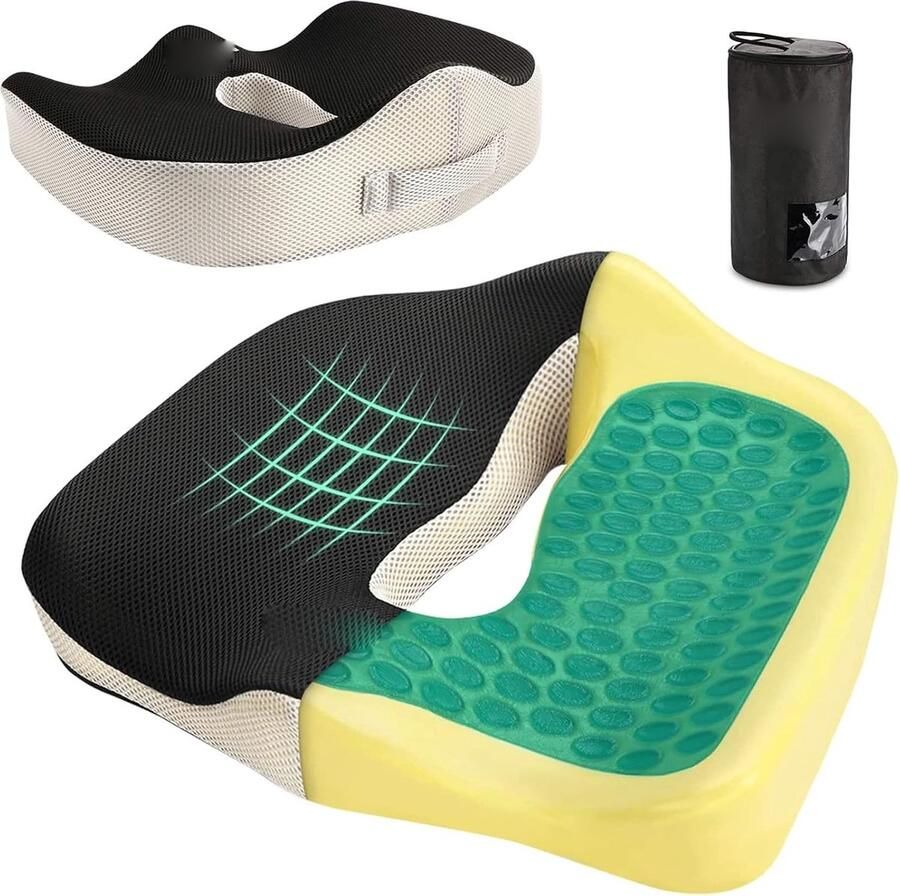 ShopHaven Gel Bouncer Kussen Memory Foam Zitkussen Autostoel Kussen Orthopedisch Bestuurdersstoel Kussen Bureau Stoel Kussen Zwart & Wit