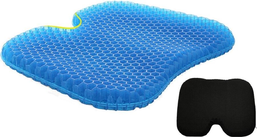ShopHaven Gel Zitkussen Orthopedisch Ademend – Honingraat Stoelkussen voor Kantoorstoelen Autozitjes en Thuis – Antislip Stofhoes – 43 x 36 x 4 cm – Zwart