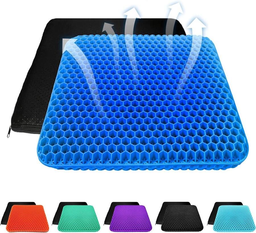 ShopHaven Gel Zitkussen Dikke Ademende Stoelkussen met Antislip Hoes Honingraat Design Vermindert Drukpunten Voor Auto Bureaustoel Rolstoel