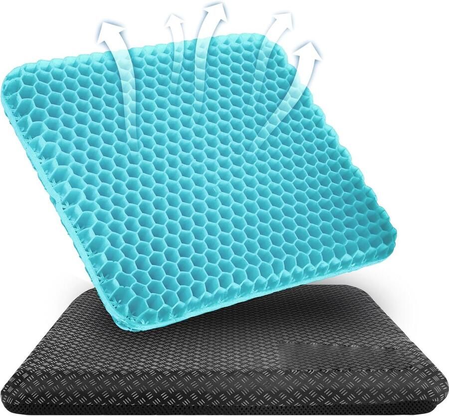 ShopHaven Gel Zitkussen Orthopedisch Dubbel Laags Verdikt Zitkussen met Antislip Stofhoes Ademend Stoelkussen Gel Kussen Zitkussen voor Bureaustoel (Azurblauw 43x39x4 cm)
