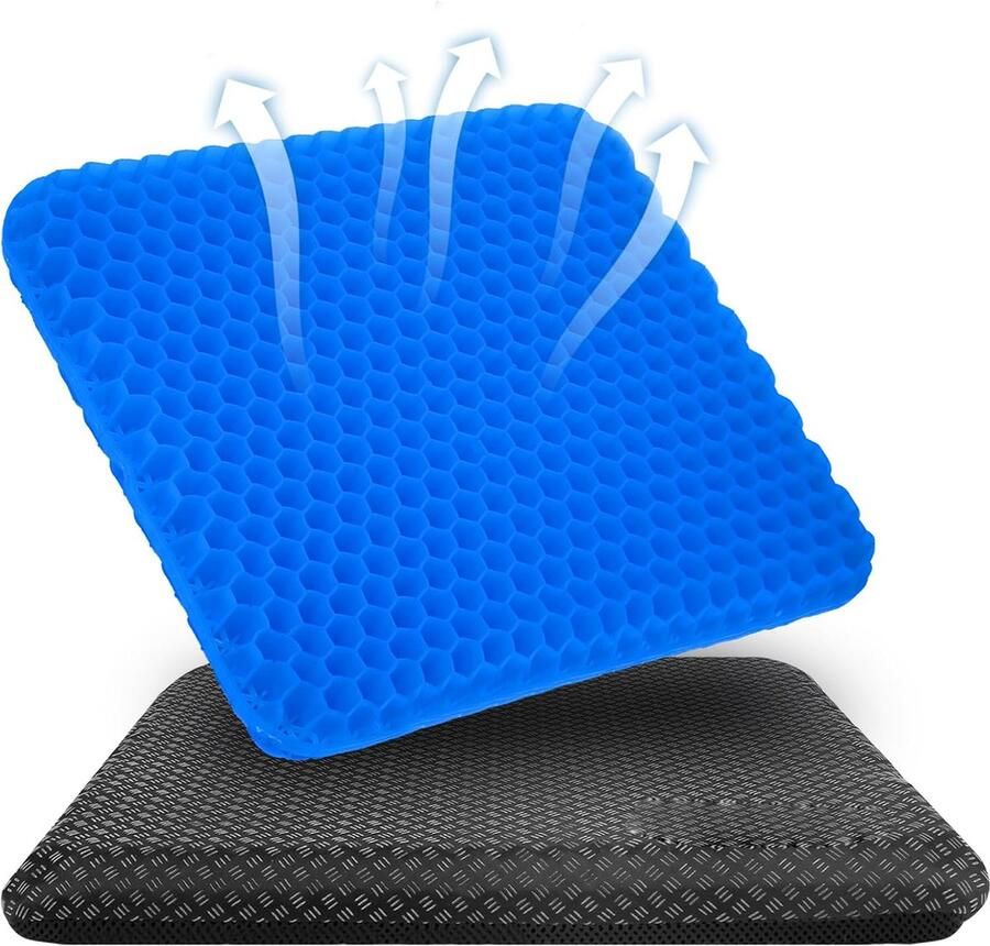 ShopHaven Gel Zitkussen Orthopedisch Dubbel Laags Verdikt Zitkussen met Antislip Stofhoes Ademend Stoelkussen Gel Kussen Zitkussen voor Bureaustoel (Blauw 43x39x4 cm)