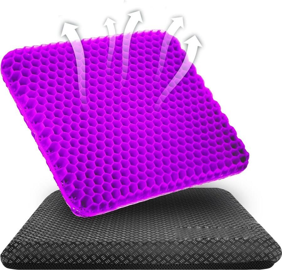 ShopHaven Gel Zitkussen Orthopedisch Dubbel Laags Verdikt Zitkussen met Antislip Stofhoes Ademend Stoelkussen Gel Kussen Zitkussen voor Bureaustoel (Paars 43x39x4 cm)