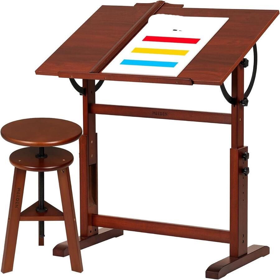 ShopHaven Houten Tekenbord In Hoogte Verstelbaar Tekenbord voor Kunstenaars 90cm x 59 5cm Studio Schildertafel Kunst Ambacht Bureau met Kantelbare Tafelblad